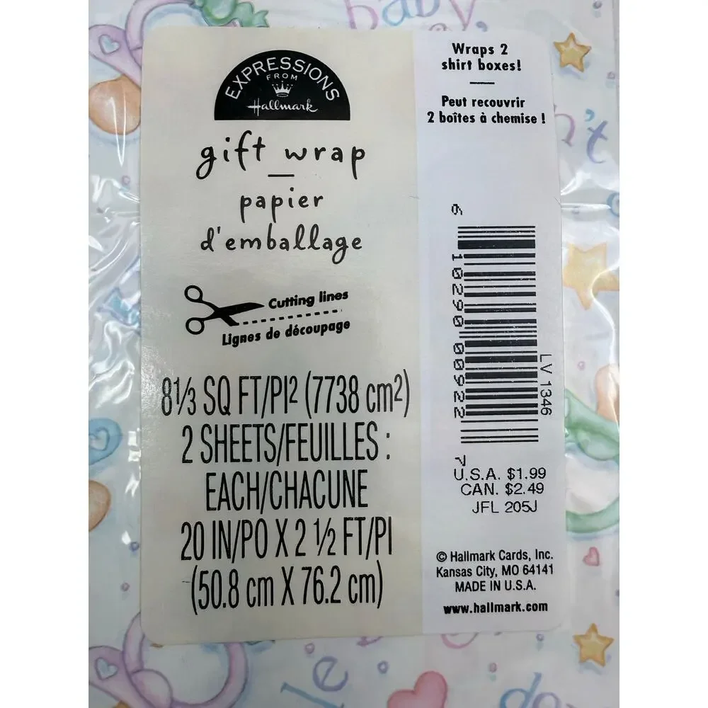 Two New Packages Vintage 90s Baby Shower Wrapping‎ Paper - 4 Total Sheets